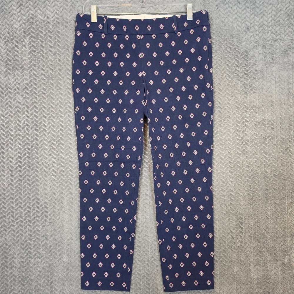 J. Crew Navy Pink Geometric Diamond Printโ Side Zip Stretch Slim Pants A6623 6